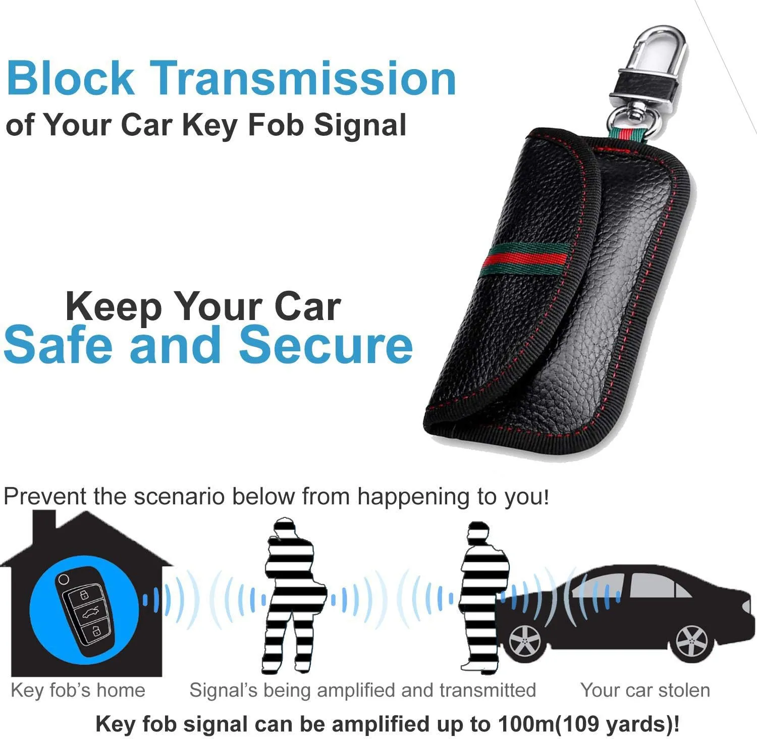 VAWcornic 2 Pack Faraday Bag for Key Fob, Genuine Leather RFID Signal Blocking Pouch Keyless Signal Block Key Case for Car Security Anti-Theft Remote Entry Smart Fob Protection Black Red