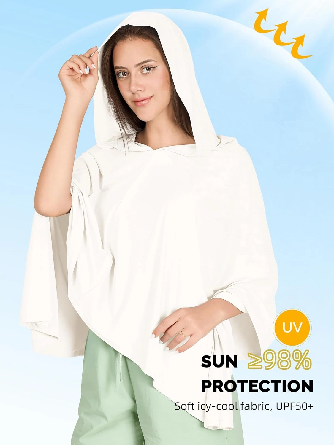 VENVSBEE UPF 50  Hooded Sun Poncho for Women, Lightweight UV Beach Cover Up, Travel Swimsuit Wrap