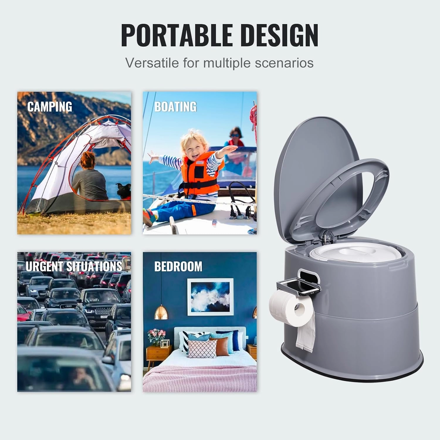 VEVOR RV Toilet for Camping, Portable Toilet with 1.3 Gal Detachable Inner Bucket & Removable Paper Holder, Commode with Dual Lids, Travel Toilet for Outdoor Camping Car Long Road Trips