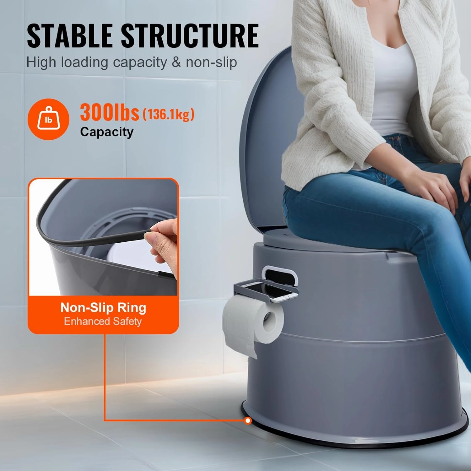 VEVOR RV Toilet for Camping, Portable Toilet with 1.3 Gal Detachable Inner Bucket & Removable Paper Holder, Commode with Dual Lids, Travel Toilet for Outdoor Camping Car Long Road Trips