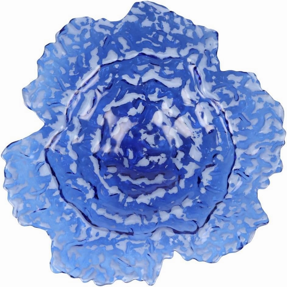 Vietri Ostrica Glass Blue Centerpiece Bowl, 17" Decorative Dish for Kitchen Island, Home Decor