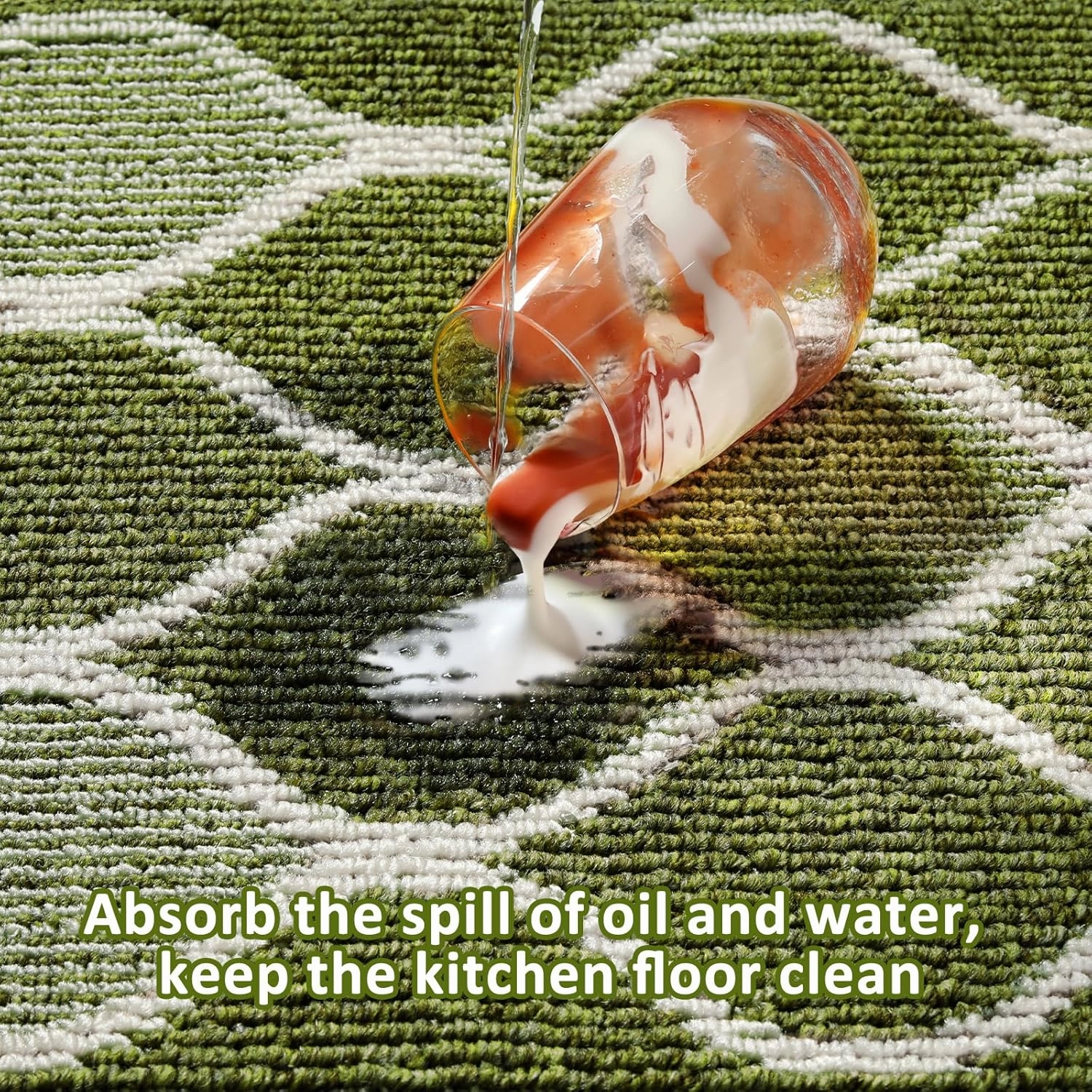 Villsure Kitchen Rugs and Mats, Non Skid Kitchen Runner Rug Absorbent Resist Dirt Kitchen Floor Mat Comfort Standing Mat Made of 100% Polypropylene Machine Washable,17.7"x47",Green