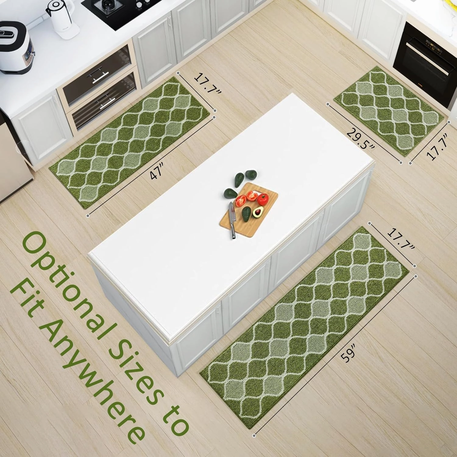 Villsure Kitchen Rugs and Mats, Non Skid Kitchen Runner Rug Absorbent Resist Dirt Kitchen Floor Mat Comfort Standing Mat Made of 100% Polypropylene Machine Washable,17.7"x47",Green