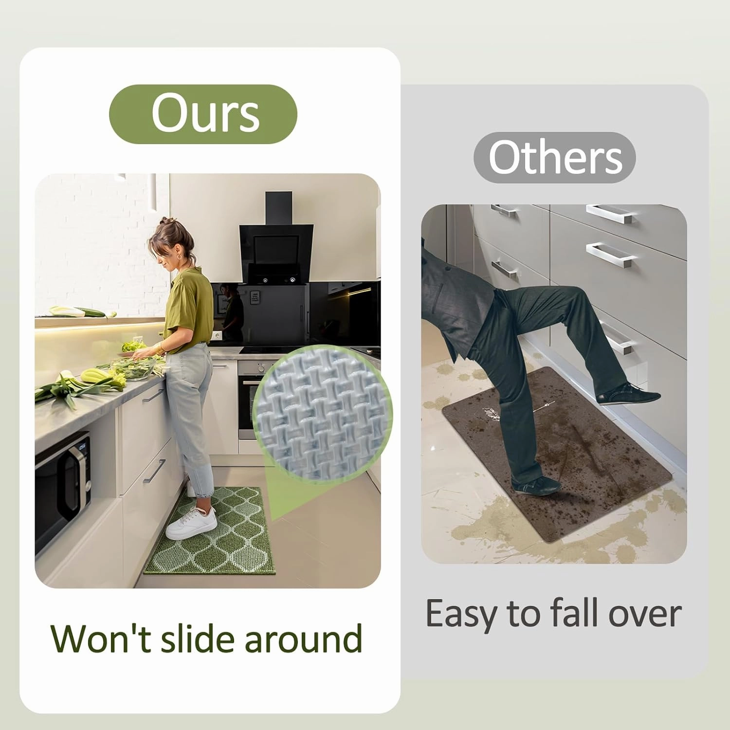 Villsure Kitchen Rugs and Mats, Non Skid Kitchen Runner Rug Absorbent Resist Dirt Kitchen Floor Mat Comfort Standing Mat Made of 100% Polypropylene Machine Washable,17.7"x47",Green
