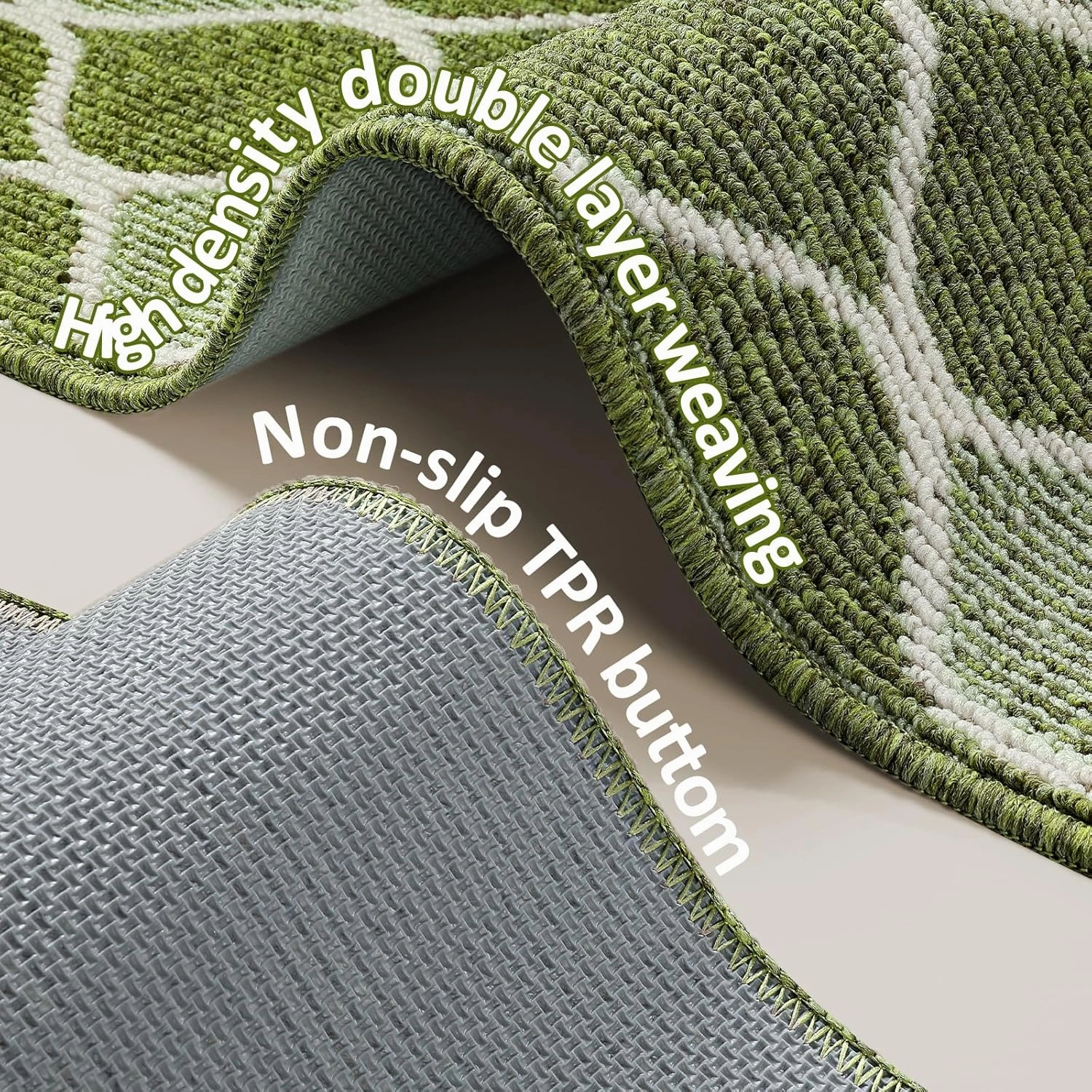 Villsure Kitchen Rugs and Mats, Non Skid Kitchen Runner Rug Absorbent Resist Dirt Kitchen Floor Mat Comfort Standing Mat Made of 100% Polypropylene Machine Washable,17.7"x47",Green