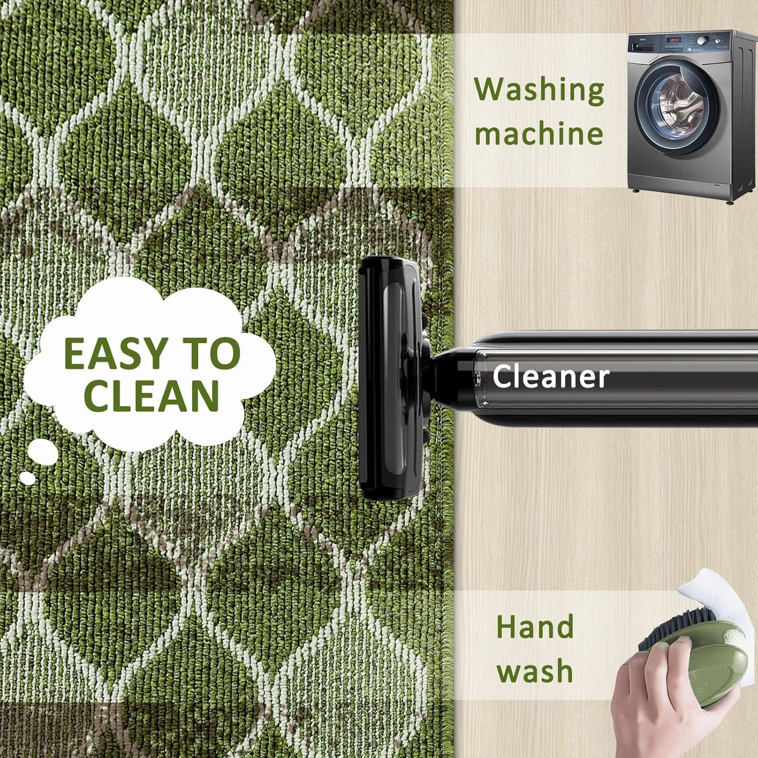 Villsure Kitchen Rugs and Mats, Non Skid Kitchen Runner Rug Absorbent Resist Dirt Kitchen Floor Mat Comfort Standing Mat Made of 100% Polypropylene Machine Washable,17.7"x47",Green