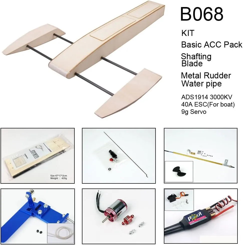 Viloga RC Boat Kit for Pools and Lakes, 495mm Outrigger Wooden Shrimp Boat, DIY Brushless RC Boats for Adults (B068, Not Including TX&RX)