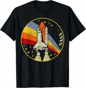 Vintage Distressed Classic Rainbow Stripe Shuttle Badge T-Shirt