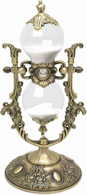 Vintage Embossed White Sand Metal Hourglass - 15 Min Timer for Home, Office, Kitchen & Wedding Decor