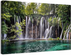 Vintage Forest Waterfall Wall Art National Park Picture for Living Room Green Lake Photography Canvas Prints Wilderness Landscape Artwork Nature Scenery Painting Bedroom Office Home Decorations 12x16"