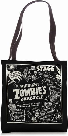 Vintage Halloween Skeleton Horror Movie Midnight Zombie Show Tote Bag