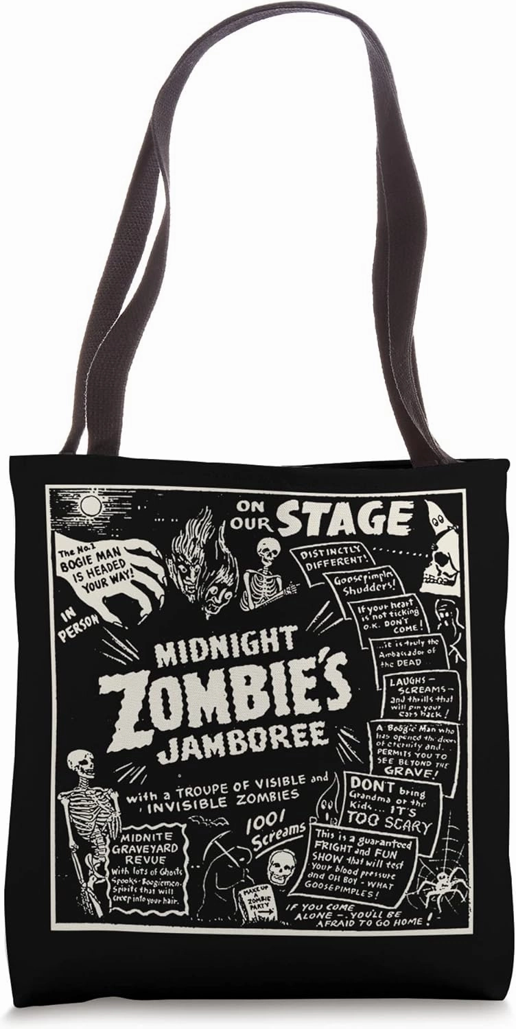 Vintage Halloween Skeleton Horror Movie Midnight Zombie Show Tote Bag
