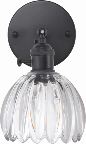 Vintage Wall Sconce with Transparent Tulip Glass Lampshade 180 Degree Adjustable Black Sconce Hradwired Modern Wall Lighting Fixture with Switch for Bedside Bedroom Doorway