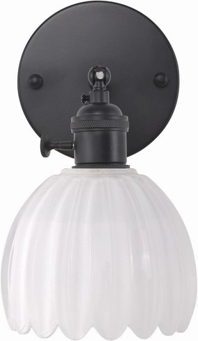 Vintage Wall Sconce with White Tulip Glass Lampshade 180 Degree Adjustable Black Sconce Hradwired Modern Wall Lighting Fixture with Switch for Bedside Bedroom Doorway
