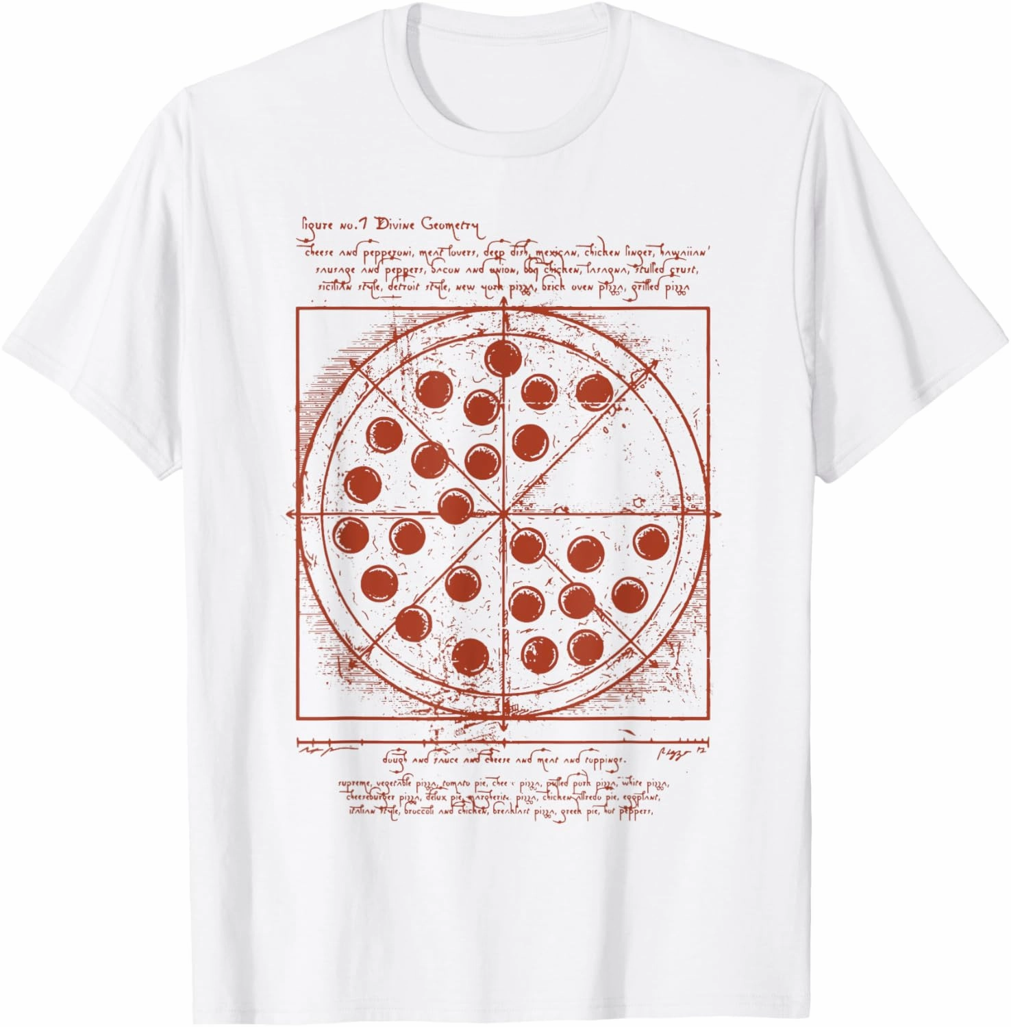 Vitruvian Pizza Tee Da Vinci Funny Movie Reference T-Shirt