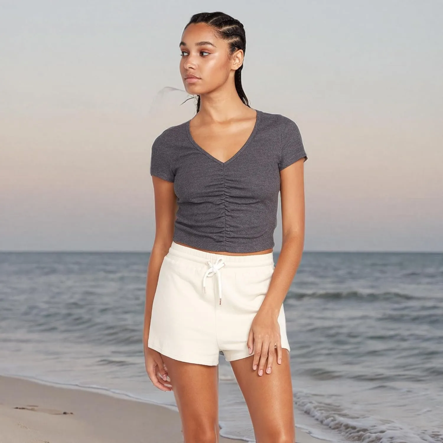 Volcom Women's Lived in Lounge Rib Short Sleeve V Neck Top