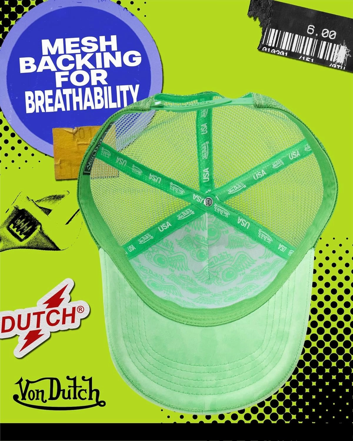 Von Dutch Unisex Trucker Hat - Plush Curved Bill Mesh Back Retro Classic Adjustable Snapback Baseball Cap for Men and Women