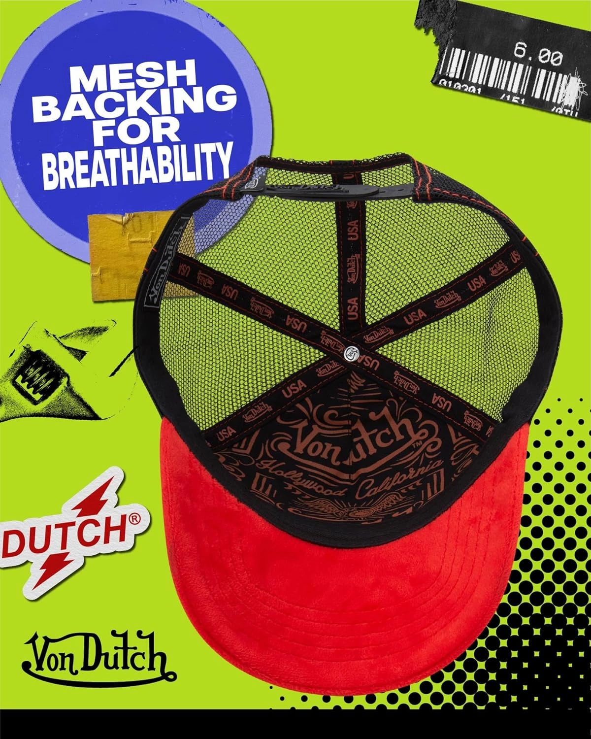 Von Dutch Unisex Trucker Hat - Plush Curved Bill Mesh Back Retro Classic Adjustable Snapback Baseball Cap for Men and Women