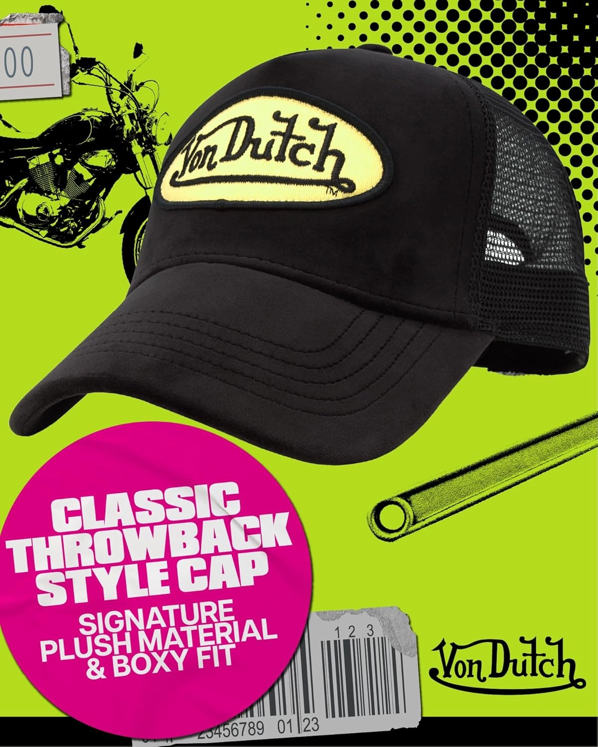 Von Dutch Unisex Trucker Hat - Plush Curved Bill Mesh Back Retro Classic Adjustable Snapback Baseball Cap for Men and Women