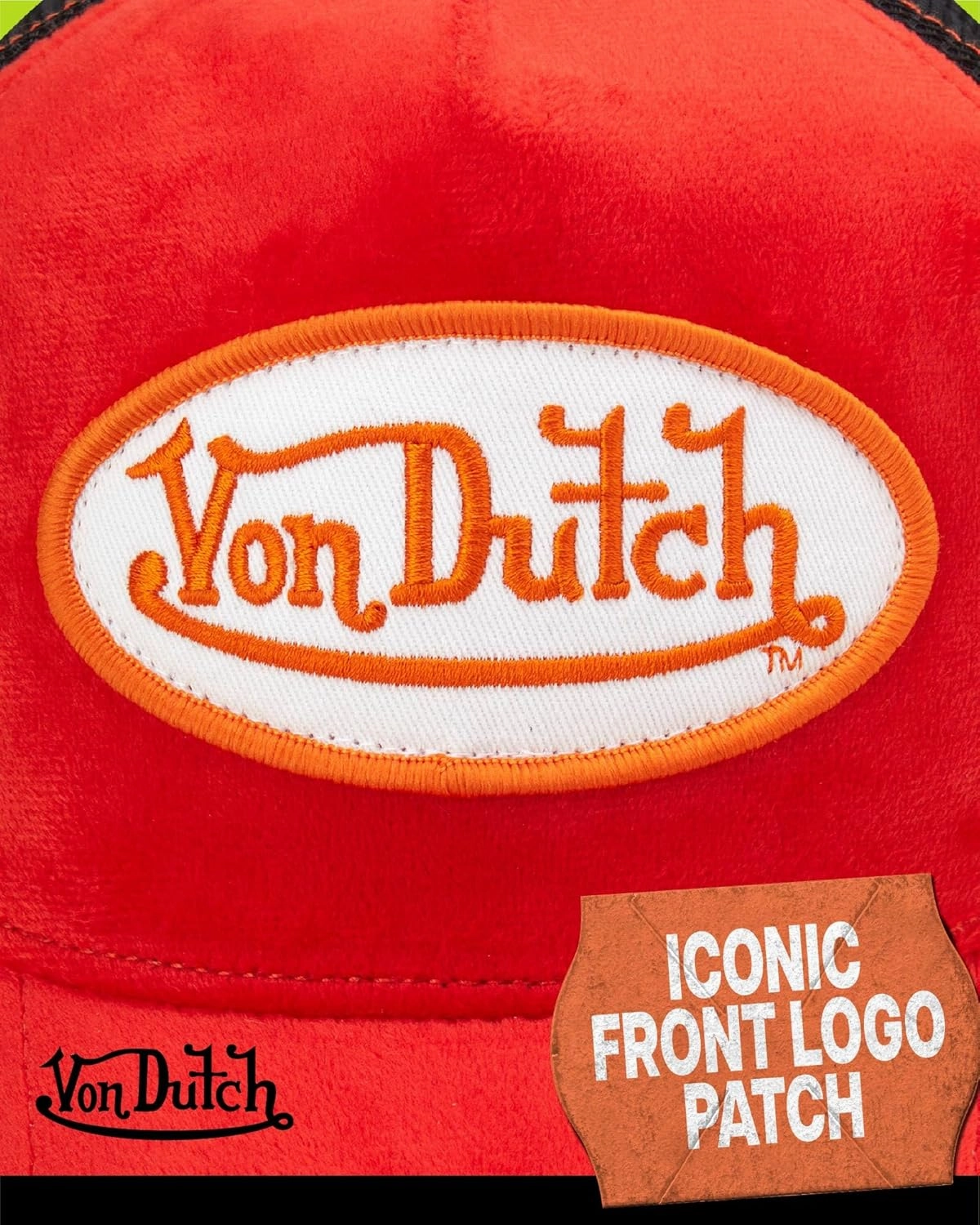 Von Dutch Unisex Trucker Hat - Plush Curved Bill Mesh Back Retro Classic Adjustable Snapback Baseball Cap for Men and Women