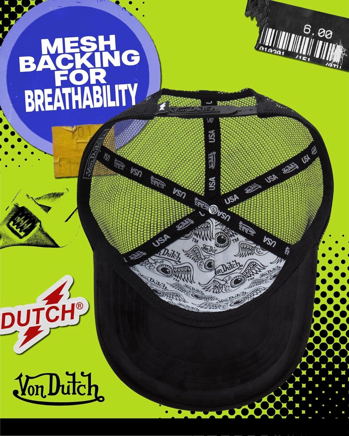 Von Dutch Unisex Trucker Hat - Plush Curved Bill Mesh Back Retro Classic Adjustable Snapback Baseball Cap for Men and Women