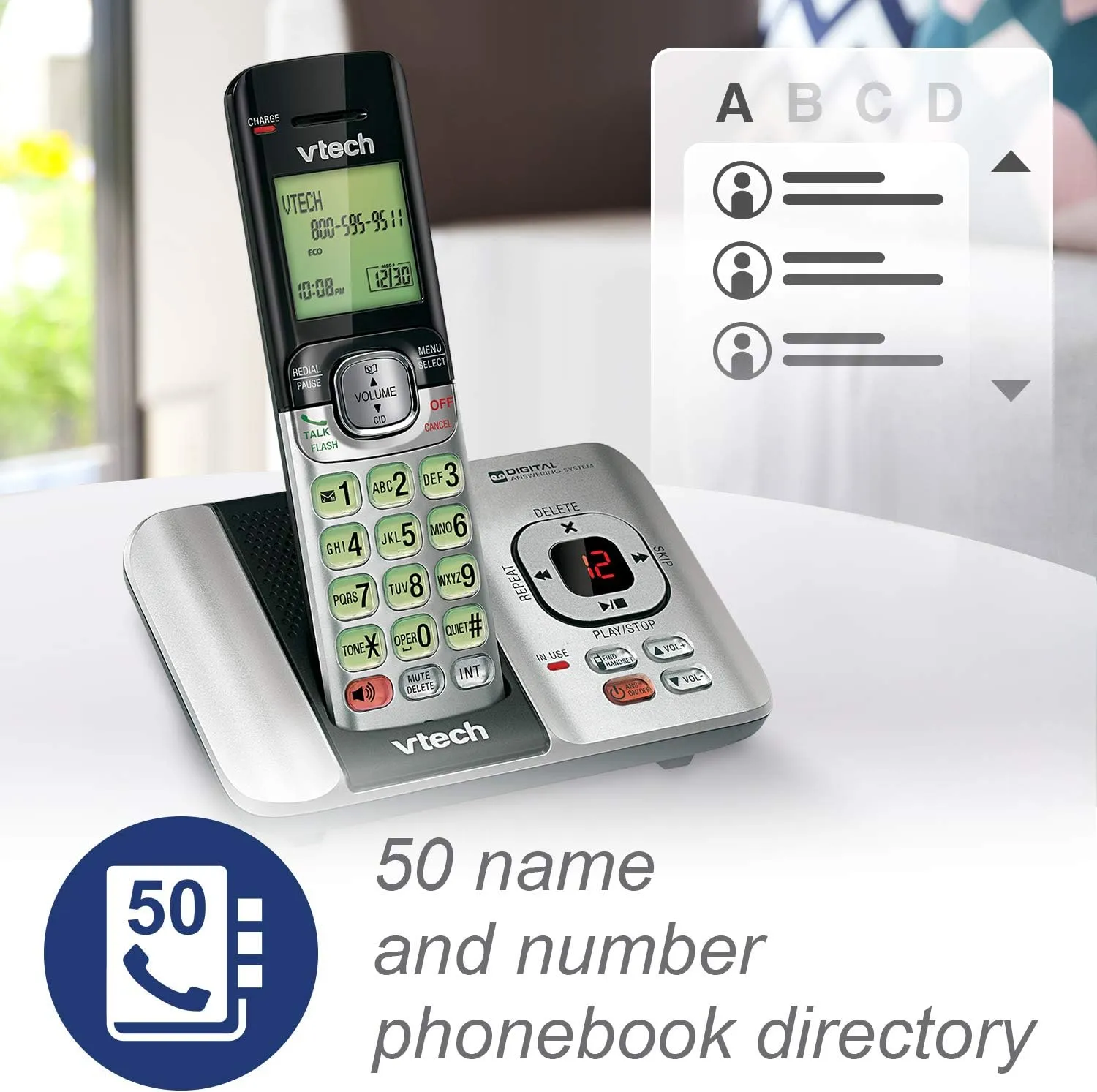 VTech CS6529-4B 4-Handset DECT 6.0 Cordless Phone with Answering System and Caller ID, Expandable up to 5 Handsets, Wall-Mountable, Blue/Green/Red/Silver