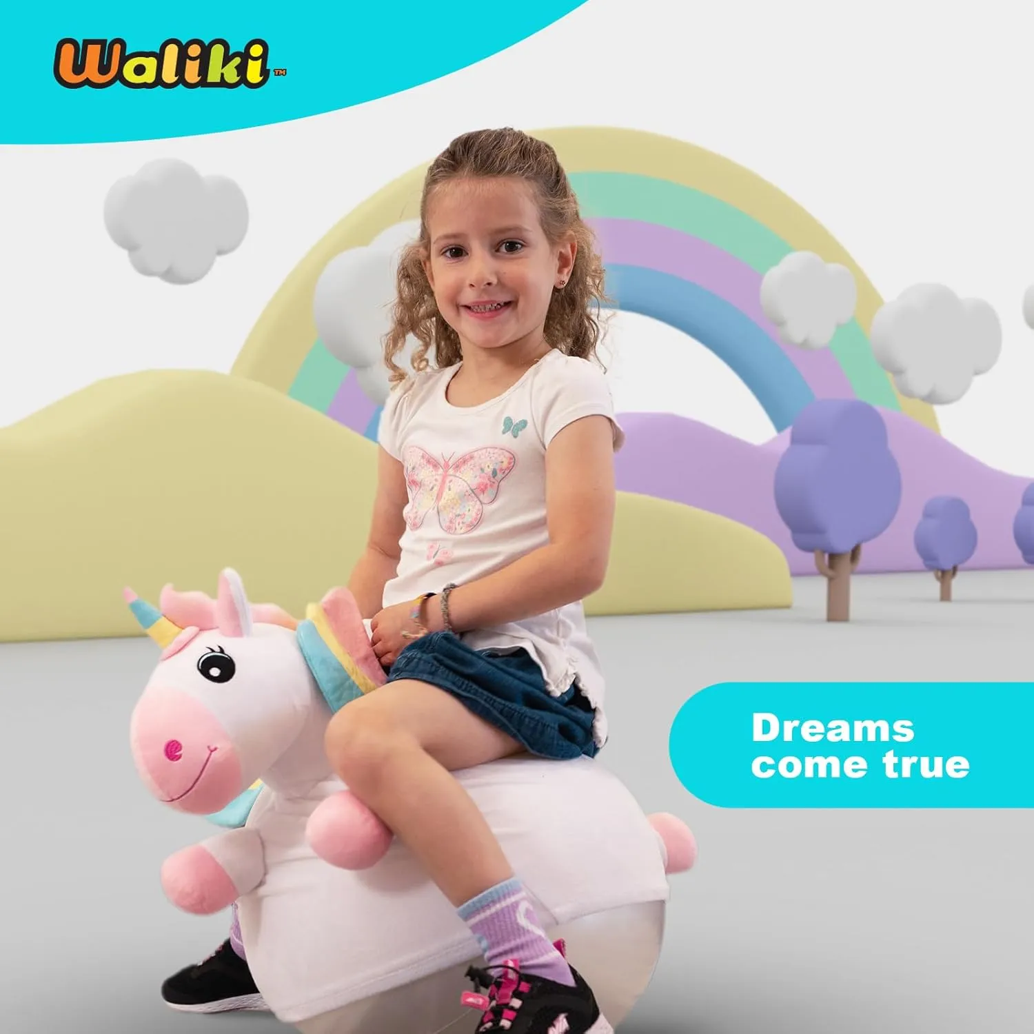 WALIKI Unicorn Hopper Ball | Deluxe Version of The Classic Hop Ball | Inflatable Jumping Ball with Handles for Kids Ages 3, 4, and 5 | Fun Sit & Bounce Ride-On Toy