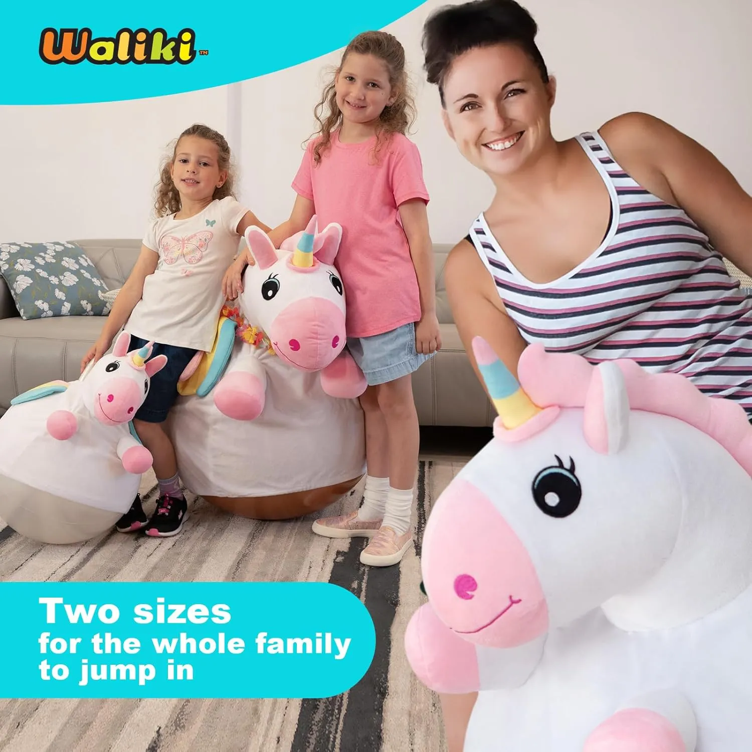 WALIKI Unicorn Hopper Ball | Deluxe Version of The Classic Hop Ball | Inflatable Jumping Ball with Handles for Kids Ages 3, 4, and 5 | Fun Sit & Bounce Ride-On Toy