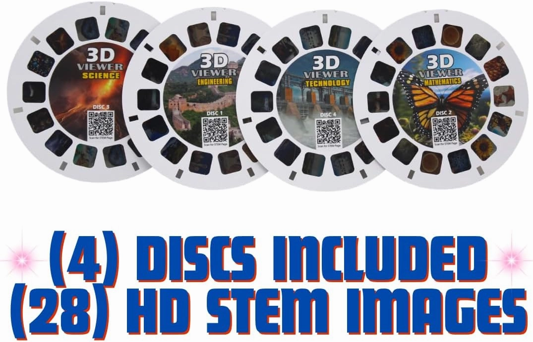 WARM FUZZY Toys STEM Viewfinder - Viewfinder for Kids & Adults, Classic Toys, Slide Viewer, 3D Reel Viewer, Retro Toys, Vintage Toys with 4 Reels - Contains 28 High Definition Educational 3D Images