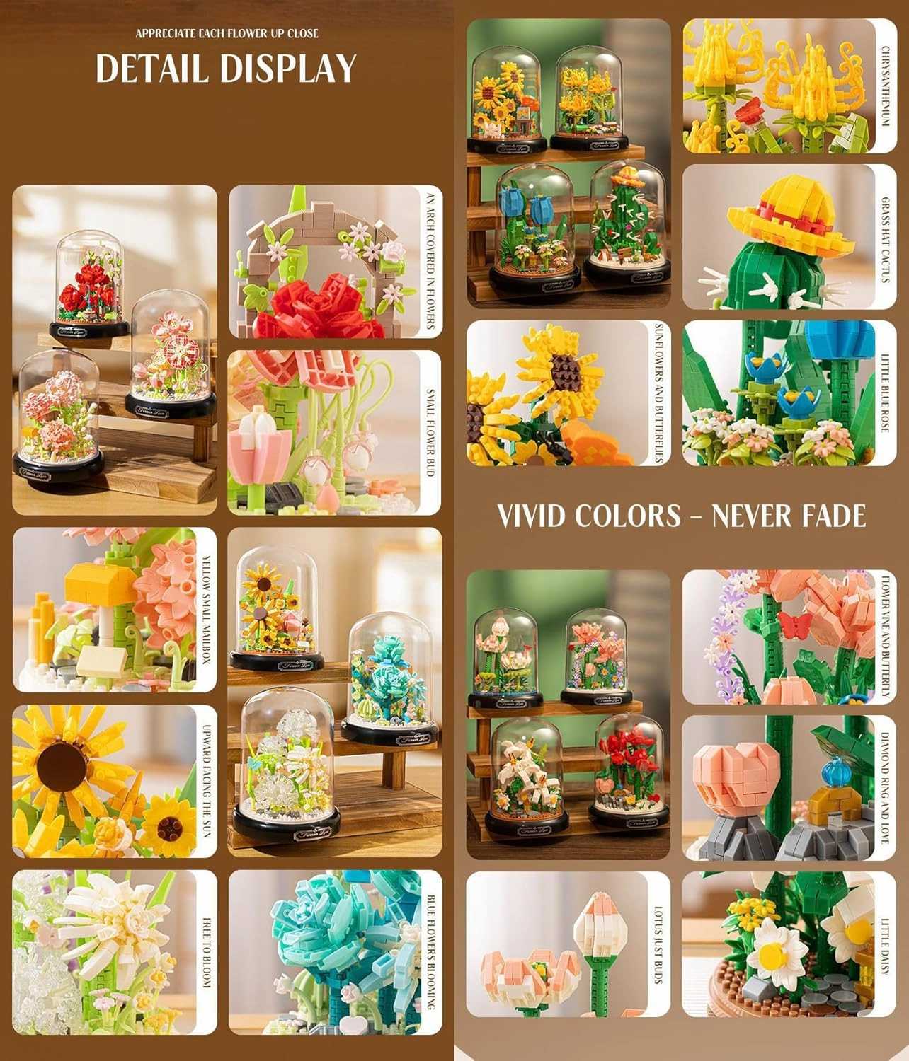 Warm Sunflower Home Bouquets Building Toy with Dust Cover - Creative Housewarming, Ideal Creative Toy Gift for Moms and Women