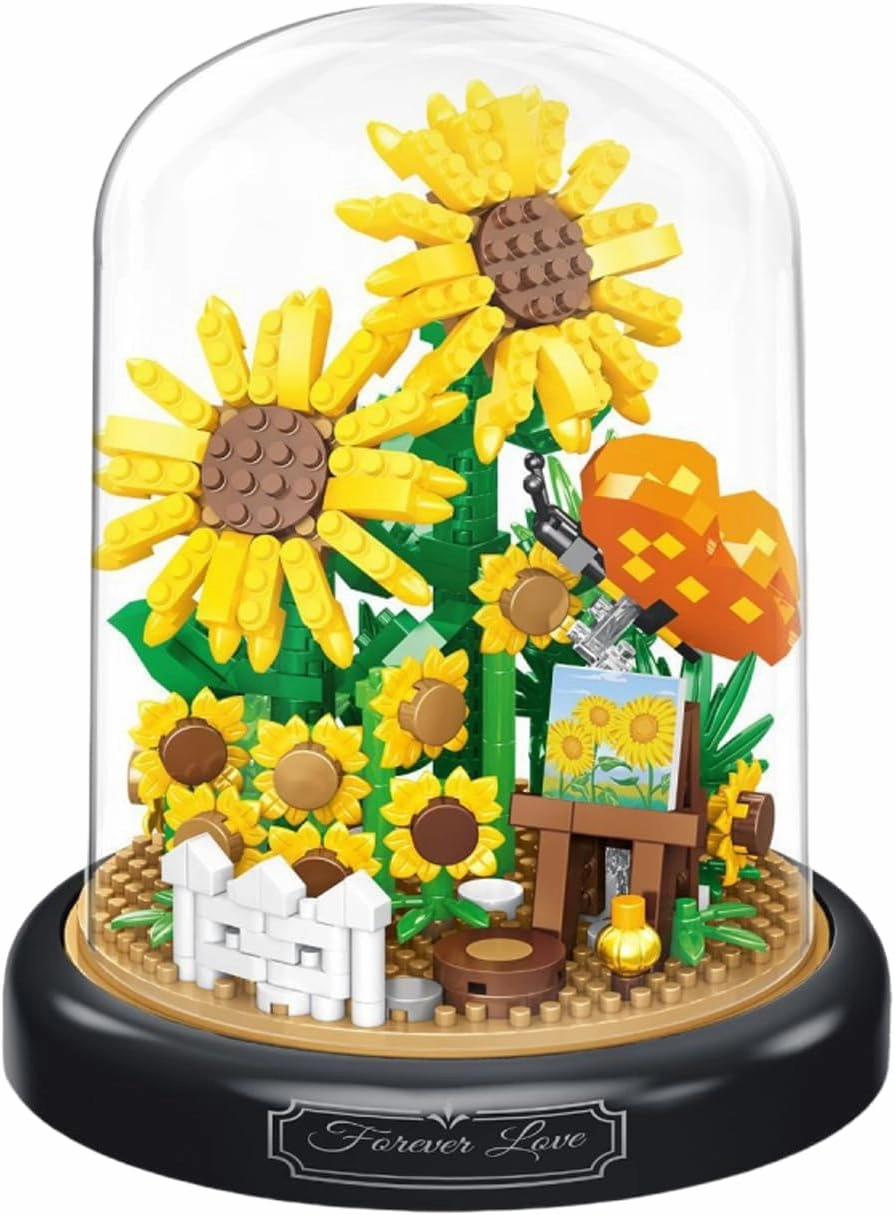 Warm Sunflower Home Bouquets Building Toy with Dust Cover - Creative Housewarming, Ideal Creative Toy Gift for Moms and Women