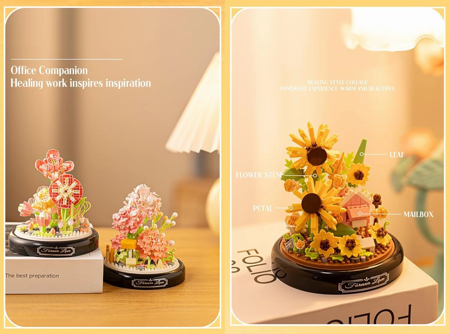 Warm Sunflower Home Bouquets Building Toy with Dust Cover - Creative Housewarming, Ideal Creative Toy Gift for Moms and Women