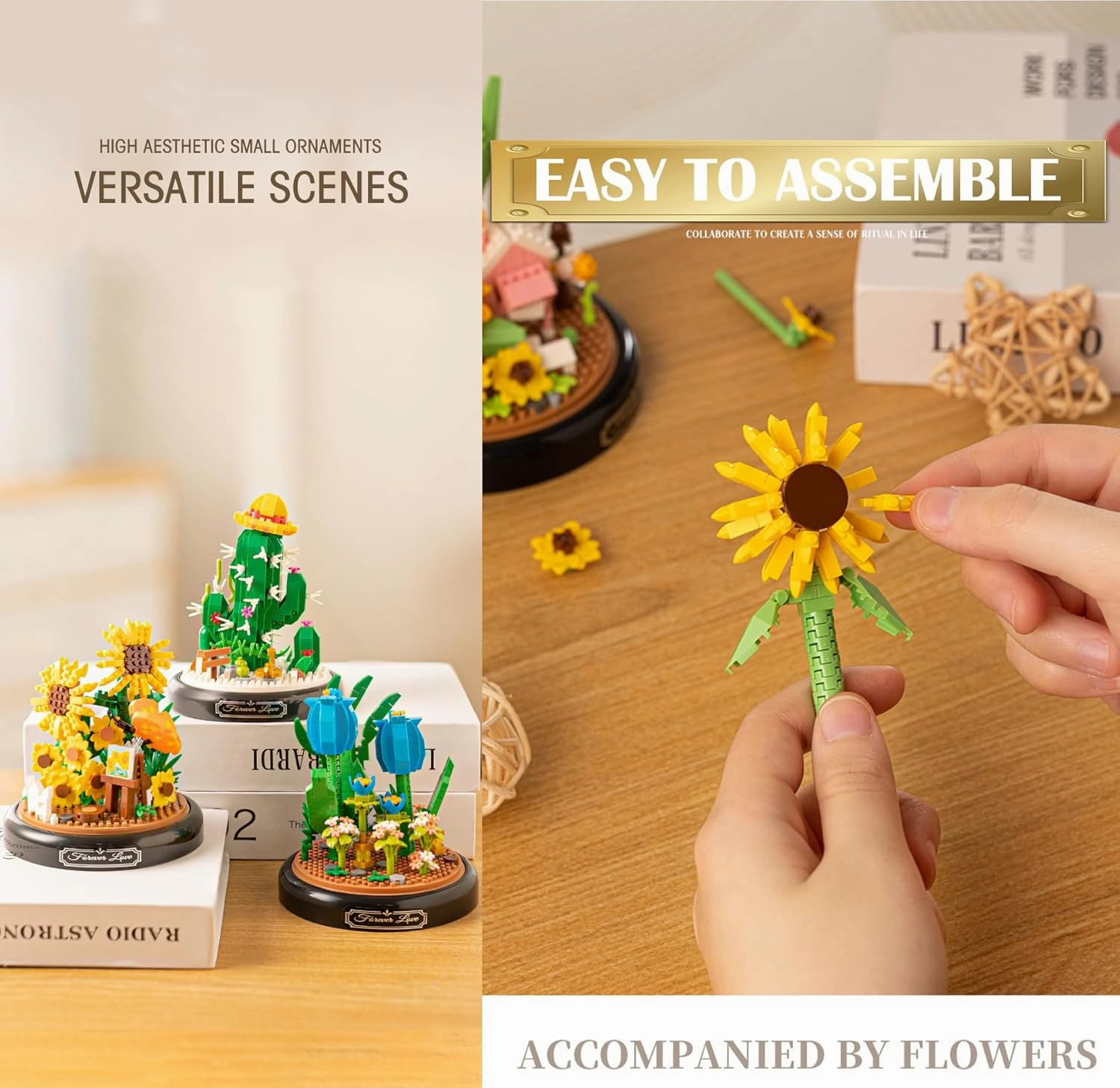 Warm Sunflower Home Bouquets Building Toy with Dust Cover - Creative Housewarming, Ideal Creative Toy Gift for Moms and Women