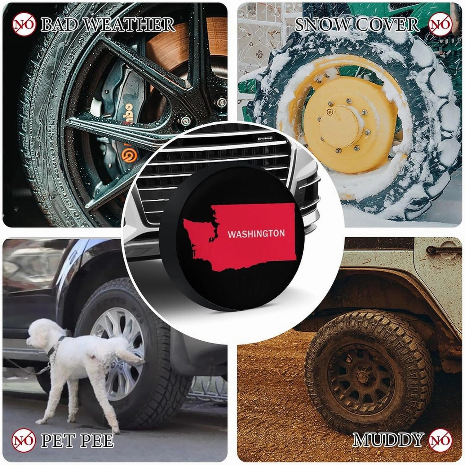 Washington State Map Portable Spare Tire Cover Sun Rain Snow Wheel Protector Case Universal Car Accessories 26inch