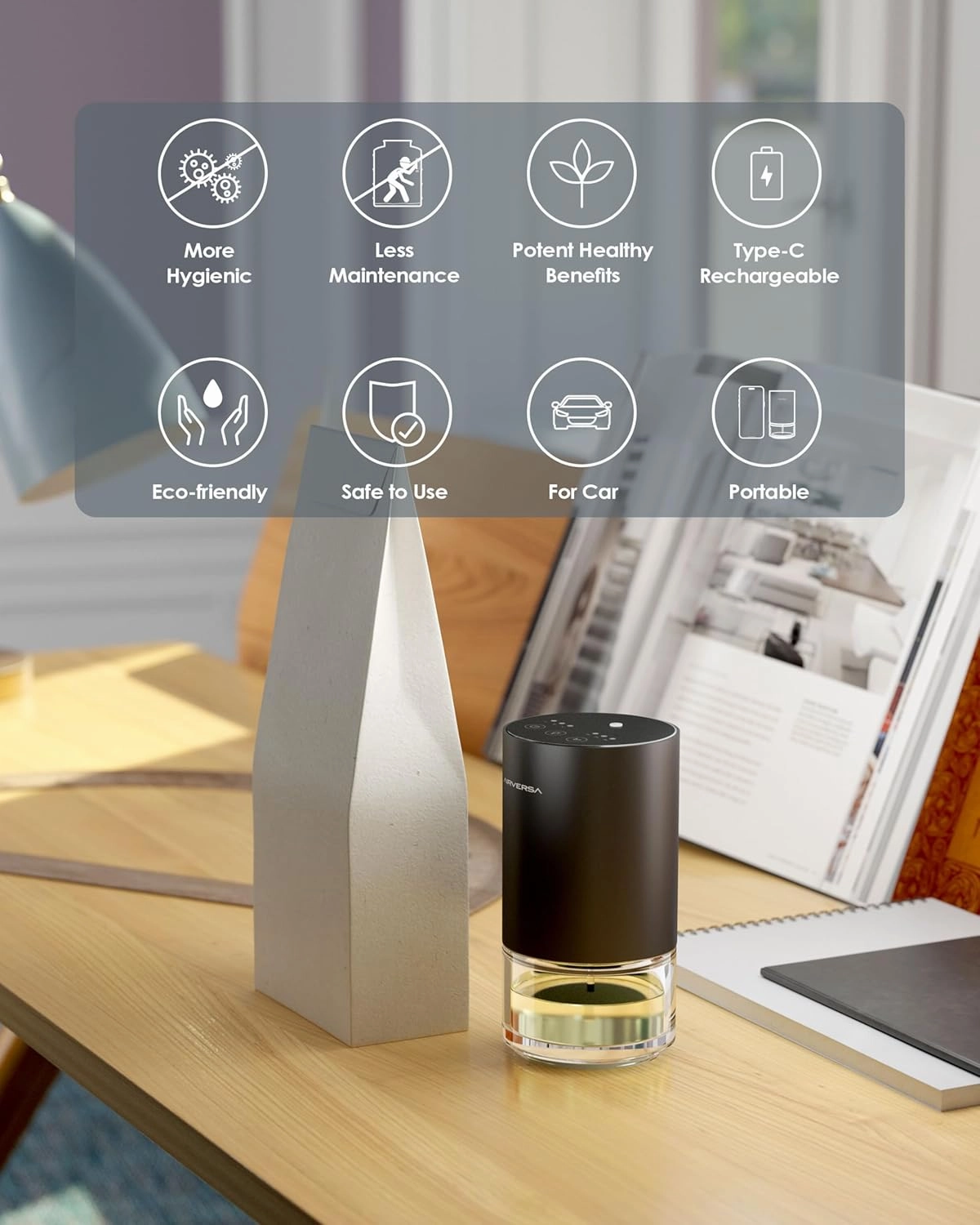Waterless Essential Oil Diffuser Starter Kit with 30mL Hotel Scent Essential Oils Inspired of Ritz Carlton, Battery Operated Mini Scent Air Machine Portable Diffuser for Home Car Office, Black AN9