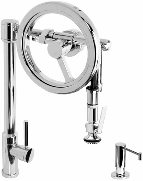 Waterstone 5130-2-AP Endeavor Wheel Pulldown Lever Sprayer Faucet 2pc Suite Antique Pewter