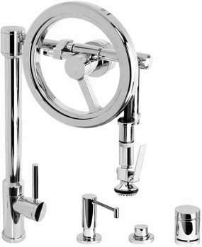 Waterstone 5130-4-ABZ Endeavor Wheel Pulldown Lever Sprayer Faucet 4pc Suite Antique Bronze