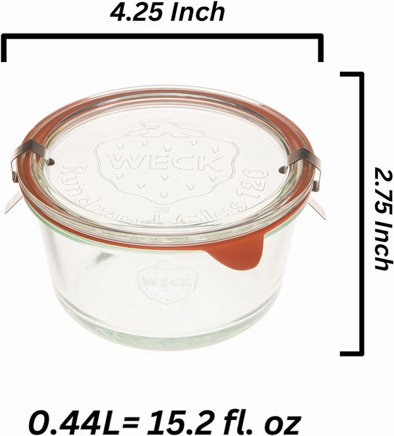 Weck Canning Jars Medium Bowl 565 - Weck Mold Jar made of Transparent Glass - Eco-Friendly Canning Jar - Food Storage Container with Airtight Lid - 4 Jars with Glass Lids 15.2 fl. oz