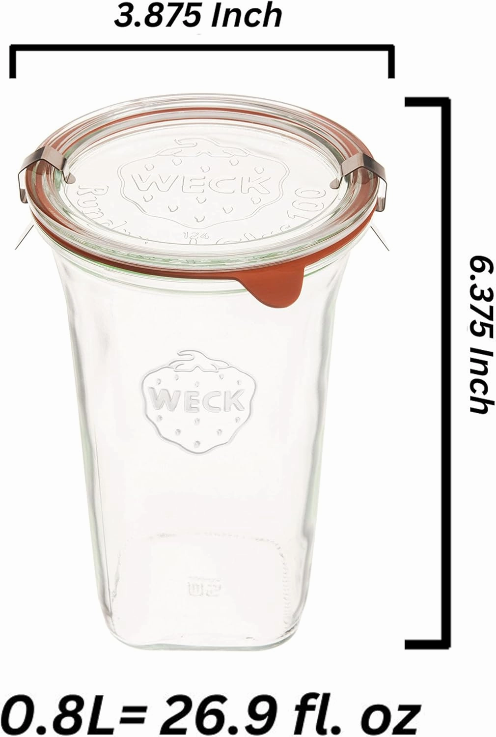 Weck Jars Large Quadro 769-26.9 fl. Oz | Jars Made of Transparent Glass | Eco-Friendly Canning Jar | Food Storage Containers with Airtight Lids | Made in Germany, Rust-Proof & BPA-Free (Pack of 2)