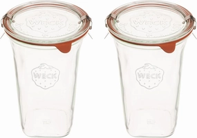 Weck Jars Large Quadro 769-26.9 fl. Oz | Jars Made of Transparent Glass | Eco-Friendly Canning Jar | Food Storage Containers with Airtight Lids | Made in Germany, Rust-Proof & BPA-Free (Pack of 2)