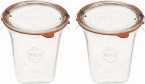Weck Jars Medium Quadro 747-18.4 fl. Oz | 545mL Eco-Friendly Canning Jar | Food Storage Containers with Airtight Lids | Made in Germany, Rust-Proof & BPA-Free (Pack of 2)