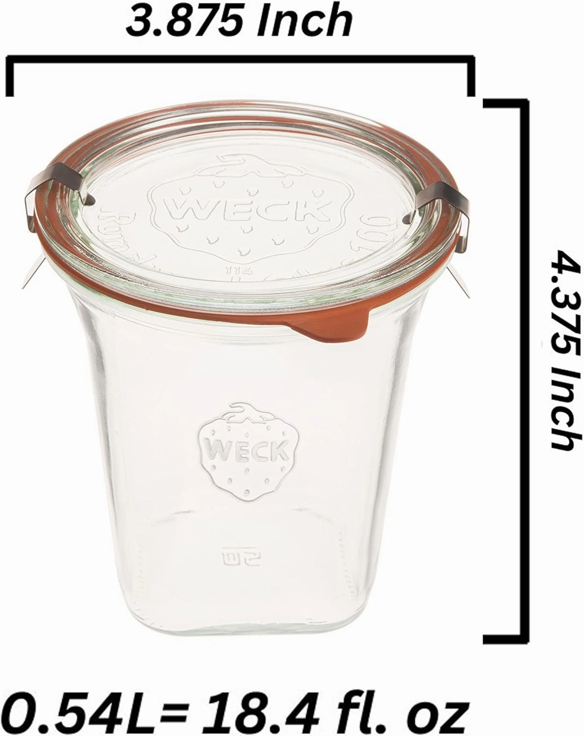 Weck Jars Medium Quadro 747-18.4 fl. Oz | 545mL Eco-Friendly Canning Jar | Food Storage Containers with Airtight Lids | Made in Germany, Rust-Proof & BPA-Free (Pack of 2)