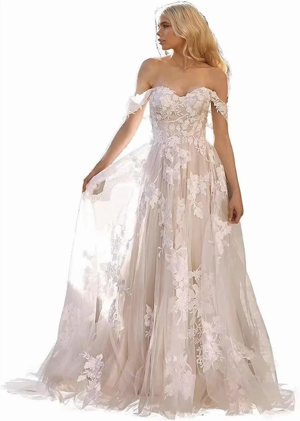 Wedding Dresses for Bride 2024 Boho Beach Lace Appliques Mermaid Beaded V Neck Bridal Gown for Women with Train