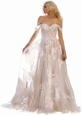 Wedding Dresses for Bride 2024 Boho Beach Lace Appliques Mermaid Beaded V Neck Bridal Gown for Women with Train