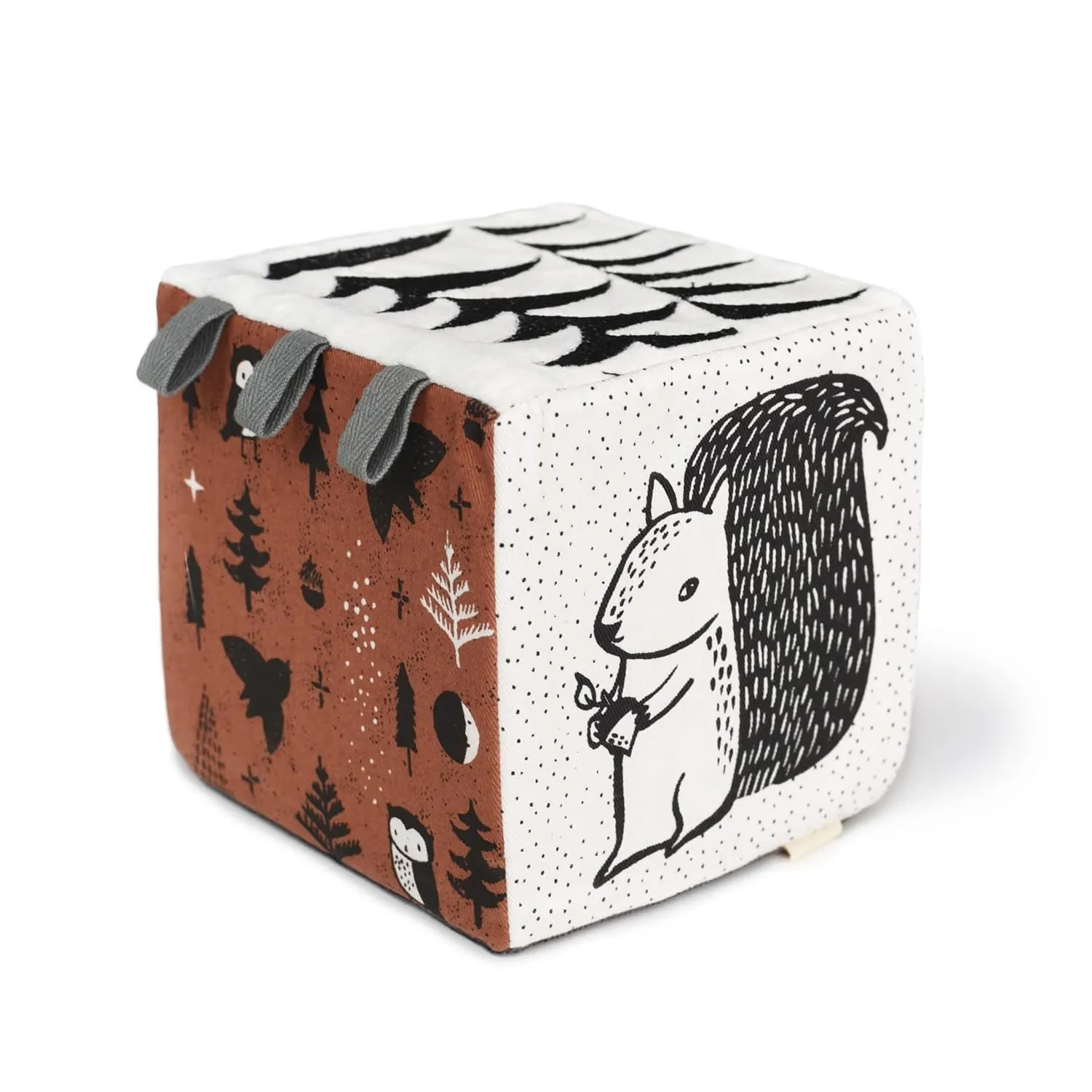 Wee Gallery Soft Block, Baby Sensory Toy with High-Contrast Graphics, Organic Soft Fabric Soft Blocks, Crinkle Flap and Textures, Tummy Time Activity for Babies and Toddlers - Woodland