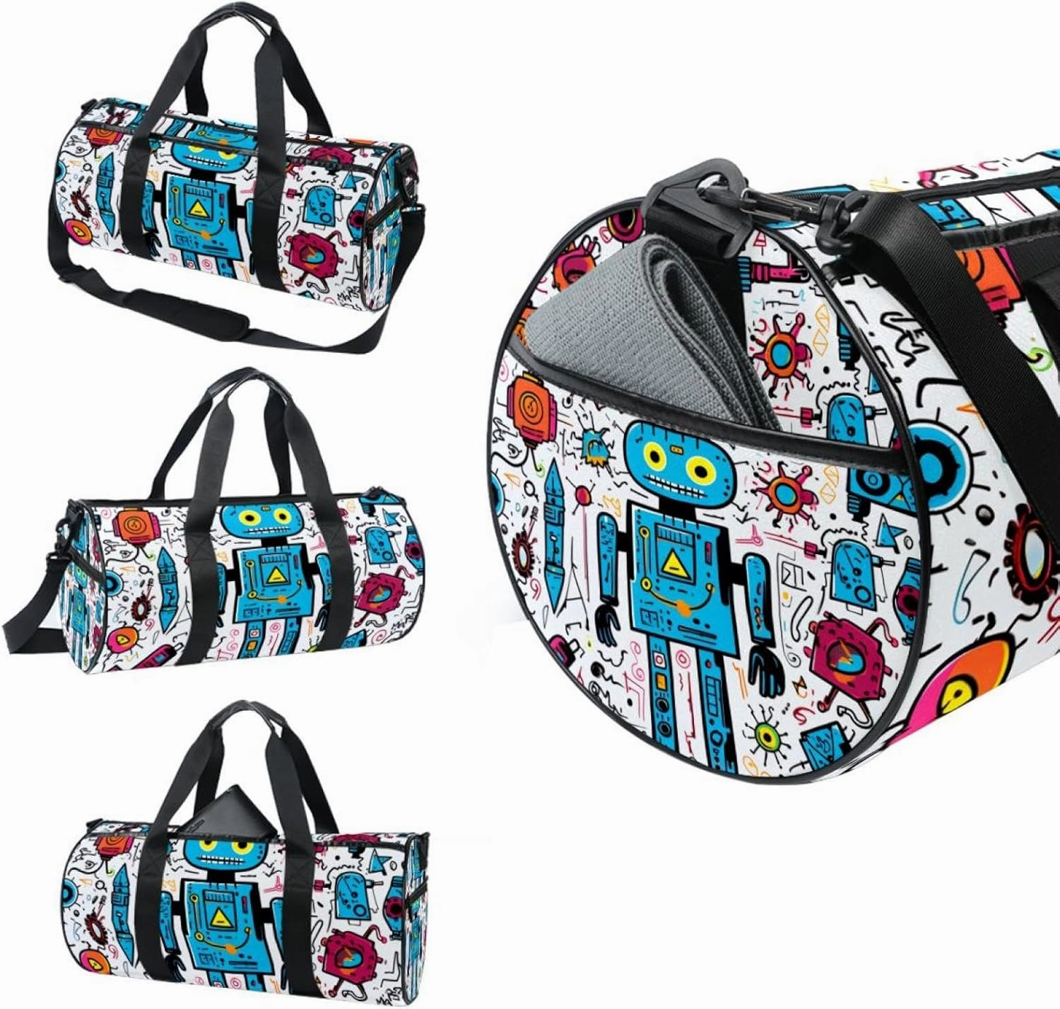 Weekender Travel Bag,Small Gym Bag,Science and Funny Robots,Gym Duffle Bag