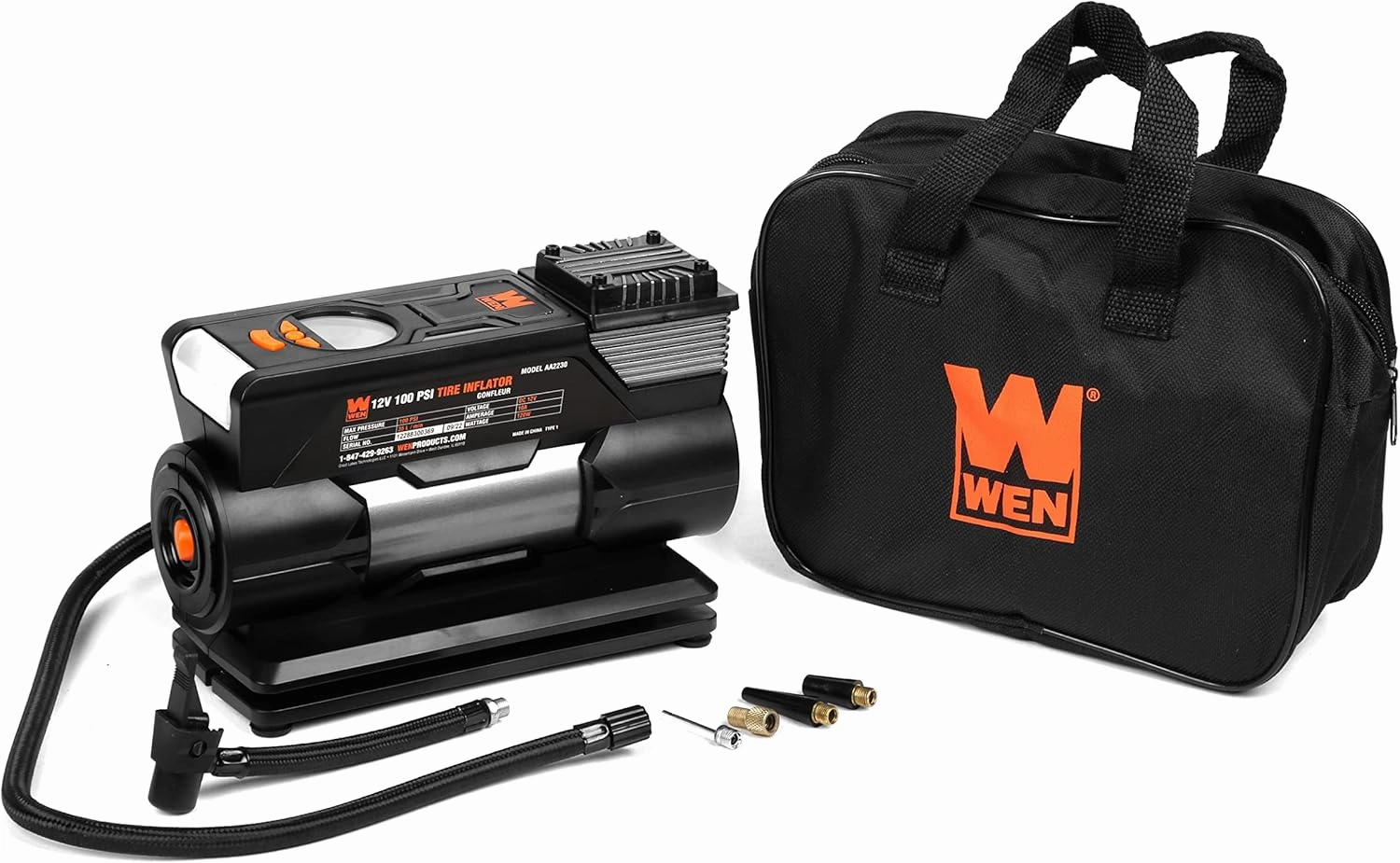WEN Tire Inflator Portable Air Compressor, 12V, 100 PSI with Carrying Case (AA2230)