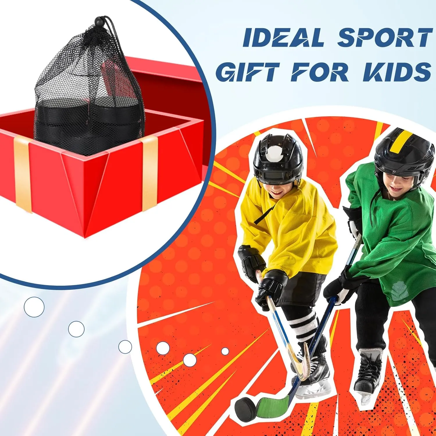 Wettarn 3" Sport Foam Ice Hockey Pucks Mini Indoor Knee Hockey Pucks with Mesh Bag for Kids Adults Practicing and Classic Training, Safe Official Regulation Size