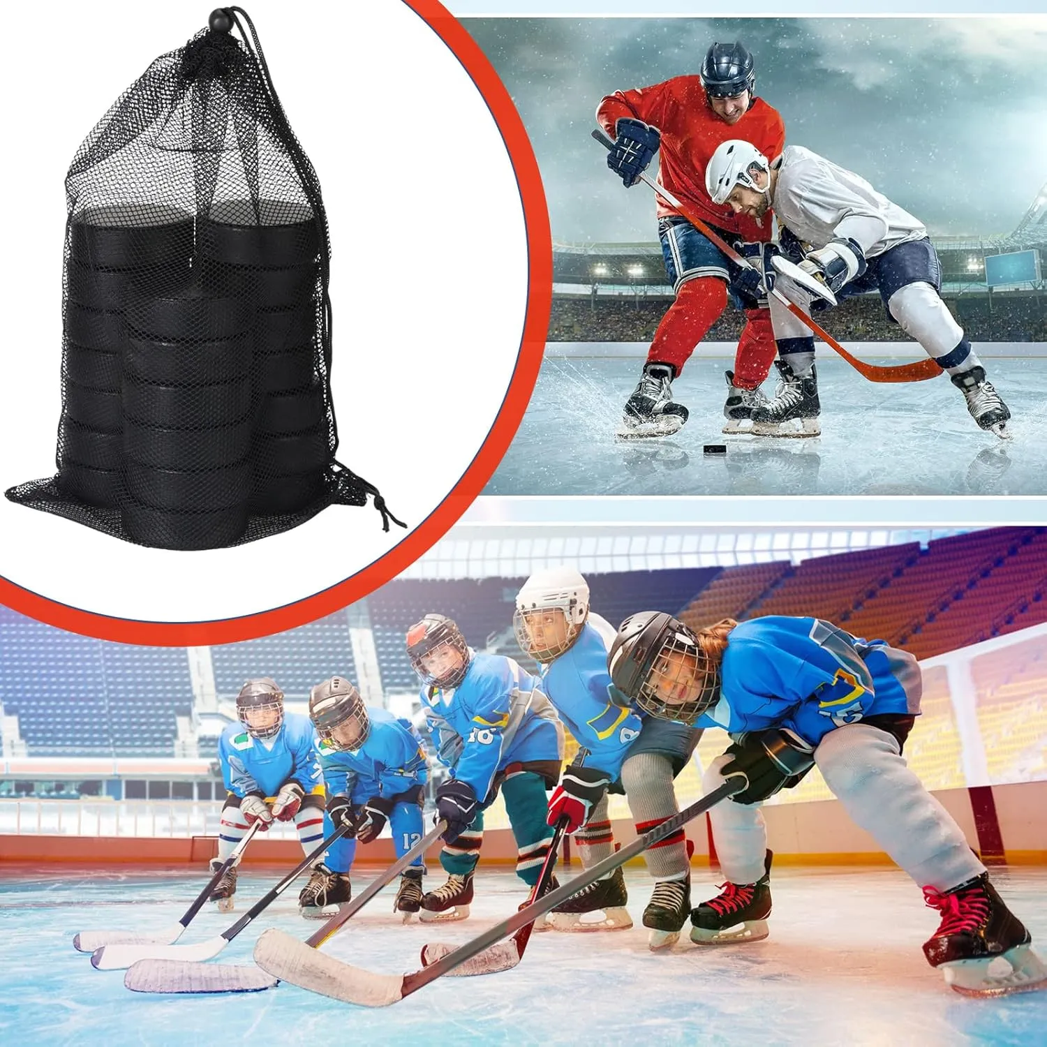 Wettarn 3" Sport Foam Ice Hockey Pucks Mini Indoor Knee Hockey Pucks with Mesh Bag for Kids Adults Practicing and Classic Training, Safe Official Regulation Size