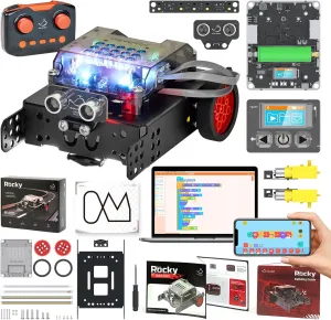 WhalesBot Rocky Coding & Remote Control Robot Kit for Kids 8-16, Modular/Scratch/Python/C Programming, Educational Engineering Science Toy Set with Multiple Sensors and Smart Controller